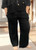 MADE IN ITALY BLACK FULL LEG LINEN CO-ORD WAVE PANELS CUFF HEM TROUSERS - ONESIZE FITS 10-18