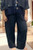 MADE IN ITALY NAVY BLUE FULL LEG LINEN CO-ORD WAVE PANELS CUFF HEM TROUSERS - ONESIZE FITS 10-18