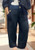 MADE IN ITALY NAVY BLUE FULL LEG LINEN CO-ORD WAVE PANELS CUFF HEM TROUSERS - ONESIZE FITS 10-18