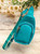 Turquoise PU Faux Leather Sling Bag With Greek Key Wide Crossbody Strap