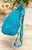 Turquoise PU Faux Leather Sling Bag With Greek Key Wide Crossbody Strap