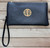 Black With Gold Tree Motif Small Crossbody Twin Compartment Bag With Wristlet Strap
