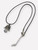 Stainless steel dark silver cut out Hamsa charm on black wax cord necklace