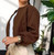 Made In Italy Chocolate Brown Soft Zip Thru Bomber Jacket - Onesize Fits UK 10-16