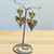 Large dangly burnished gold double heart stud post earrings 
