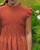 Rust Shirred Ruffle Trim Peplum Top With Keyhole Fastening  - Onesize Fits UK 8-14