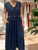  MADE IN ITALY NAVY BLUE PEARL BELT WIDE LEG V NECK JUMPSUIT - onesize fits 8-20