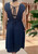  MADE IN ITALY NAVY BLUE PEARL BELT WIDE LEG V NECK JUMPSUIT - onesize fits 8-20