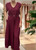 MADE IN ITALY WINE PEARL BELT WIDE LEG V NECK JUMPSUIT - onesize fits 8-20