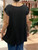 Made In Italy Crystal Ruffle Cap Sleeve Slouchy Black Top - T-shirt One Size Fits UK 8-18