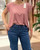 Made In Italy Crystal Ruffle Cap Sleeve Slouchy Dusky Blush Pink Top - T-shirt One Size Fits UK 8-18