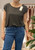 Made In Italy Crystal Ruffle Cap Sleeve Slouchy Brown Top - T-shirt One Size Fits UK 8-18