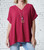 Diverse Italian Burgandy V Neck Smock Top With Necklace One Size Fits 10-16