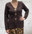 ENZORIA Chocolate Brown Fine Knit Fitted V Neck Gold Button Front Long Sleeved Top - Onesize Fits UK 8-14
