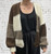 Studio Italian Cream & Brown Block Colour Blanket Stitch Sloppy Oversized Cardigan - Onesize Fits 8-16