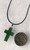 Green aventurine semiprecious Cross pendant on black cord necklace