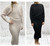 Diverse Super Soft Knit 2pc Black Or Pale Beige Ribbed Knit Batwing Jumper & Sleeveless Dress - Onesize Fits UK 6-12