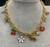 Handmade statement gold alloy short charm necklace with leopard, lips & cherry
