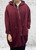 Burgandy wine  super soft tech jersey longline fringed hooded zip front jacket - onesize fits 10-18