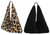 Teddy Borg Textured Leopard Or Plain Large Triangle Hobo Shoulder Bag With Black Pouch