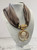 Statement On Trend Large Brown & Gold Deco  Avant Garde Layered Discs  Satin Scarf Necklace