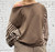 MADE IN ITALY BROWN & BEIGE STRIPE SLOUCHY WIDE SLASH NECK SWEATSHIRT One size fits UK10-18