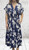 M&V Navy & White Botanical Floral Print Fit & Flare Midi Dress 0ne Size Fits UK 10-18