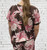 Made In Italy Chocolate Brown Pink & White Dahlia Floral 2pc Crop Pants Set One Size 8-14