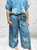Zeta Otto Mid Blue Denim Chambray Palm Tree Embroidered 2pc Trouser Suit One Size 10-20