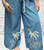 Zeta Otto Mid Blue Denim Chambray Palm Tree Embroidered 2pc Trouser Suit One Size 10-20
