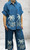 Zeta Otto Dark Blue Denim Chambray Palm Tree Embroidered 2pc Trouser Suit One Size 10-20