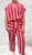 Made In Italy Dark Red & Bright Pink Stripe Straight Leg Cotton Burlap Trousers One Size Fits UK 8-14