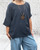 New Collection Navy Blue Cotton 1/2 Sleeve Smock Top With Necklace - One Size Fits 10-20