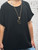LMF Black Short Cap Sleeve Cheesecloth Smock Top  With Necklace - One Size Fits UK 10-18