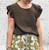Made In Italy Chocolate Brown Ruffle Trim Linen Look Button Back Top - Onesize Fits UK 10-18
