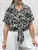 New Collection Black & Ivory  Zebra Print Short Sleeved Tie Front Crop Shirt - One Size Fits UK 8-14