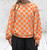 Made In Italy Orange & Beige Check Balloon Sleeve Sweatshirt - One Size Fits  8-14