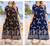 Paisley Print Loose Fit Kaftan Style Notch Neck Midaxi Smock Dress - Navy Blue Or Brown - One Size Fits 14-22
