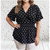 Polka Dot One Size V Neck Cross Front Peplum Top With Shirred Waist & Flutter Cap Sleeves - Fits UK 12-22 Grey Black Navy Green