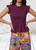 Plum Purple Shirred Ruffle Trim Peplum Top One Size Fits UK 8-14