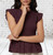 Aubergine Purple Shirred Ruffle Trim Peplum Top One Size Fits UK 8-14
