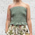Diverse Italian Shirred Ruffle Hem Bandeau Top  6 Colours - One Size Fits UK 8-16 Khaki Brown Ochre Navy Pistachio Black