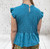 Teal  Blue Shirred Ruffle Trim Peplum Top One Size Fits UK 8-14