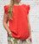 Made In Italy Burnt Orange Ruffle Trim Linen Look Button Back Top - Onesize Fits UK 10-18