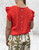 Made In Italy Burnt Orange Ruffle Trim Linen Look Button Back Top - Onesize Fits UK 10-18