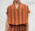 Toscana Moda Two Tone Striped Neru Collar V Neck Smock Top - One Size Fits UK 8-14