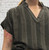 Toscana Moda Two Tone Striped Neru Collar V Neck Smock Top - One Size Fits UK 8-14