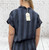 Toscana Moda Two Tone Striped Neru Collar V Neck Smock Top - One Size Fits UK 8-14