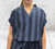 Toscana Moda Two Tone Striped Neru Collar V Neck Smock Top - One Size Fits UK 8-14