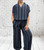 Toscana Moda Two Tone Striped Neru Collar V Neck Smock Top - One Size Fits UK 8-14